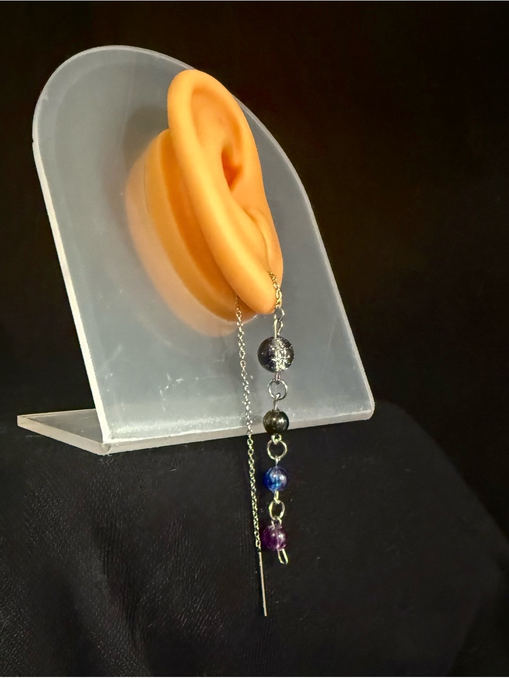 Multi-Bead Drop Threader Earrings in Black, Blue, Purple